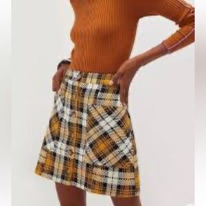 Anthropologie Plaid Mini Skirt - Yellow, Black, White